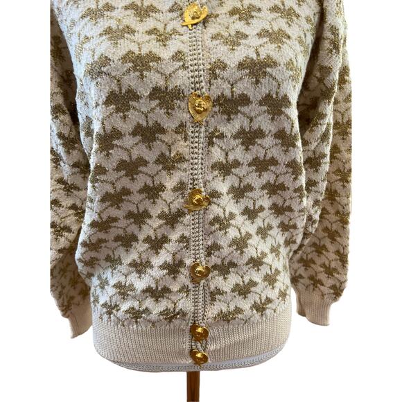 Vintage Dia North of Boston Metallic Gold & Cream Cardigan Sweater - Picture 3 of 11